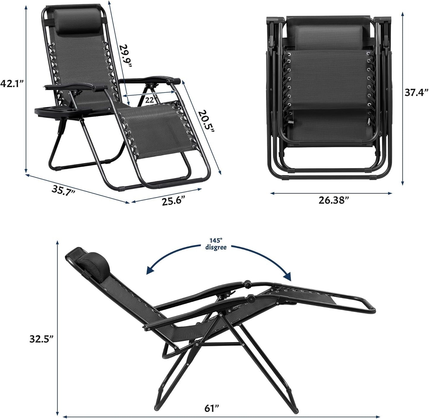 Set of 2 Adjustable Portable Steel Garden Lounge Chair