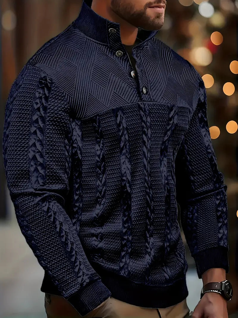 Dawson | Long Sleeve Henley Sweater With Striped