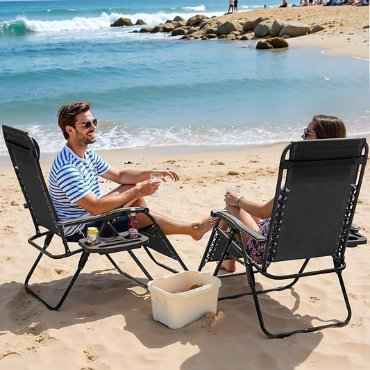 Set of 2 Adjustable Portable Steel Garden Lounge Chair