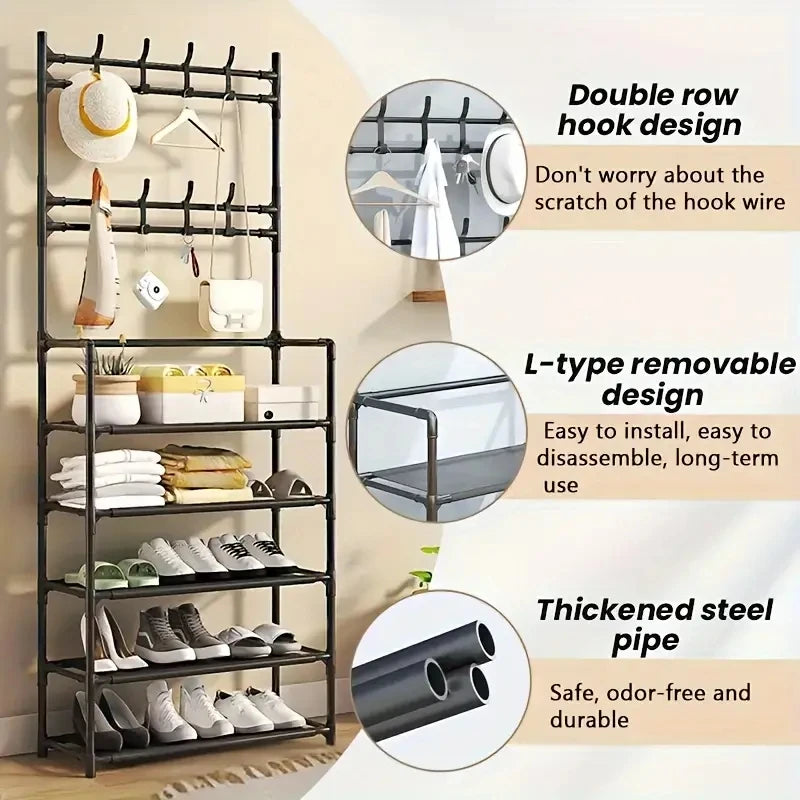 Multifunctional 5-Tier Shoe Rack and clothes hanger
