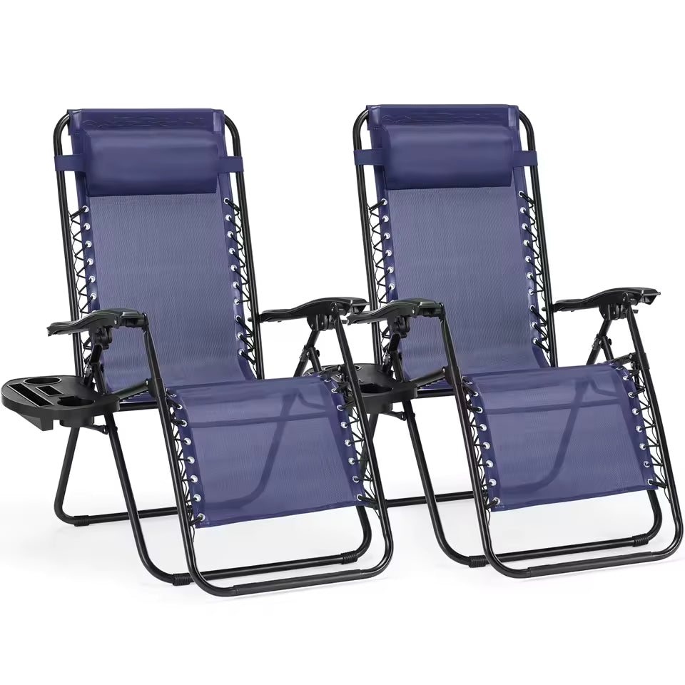 Set of 2 Adjustable Portable Steel Garden Lounge Chair