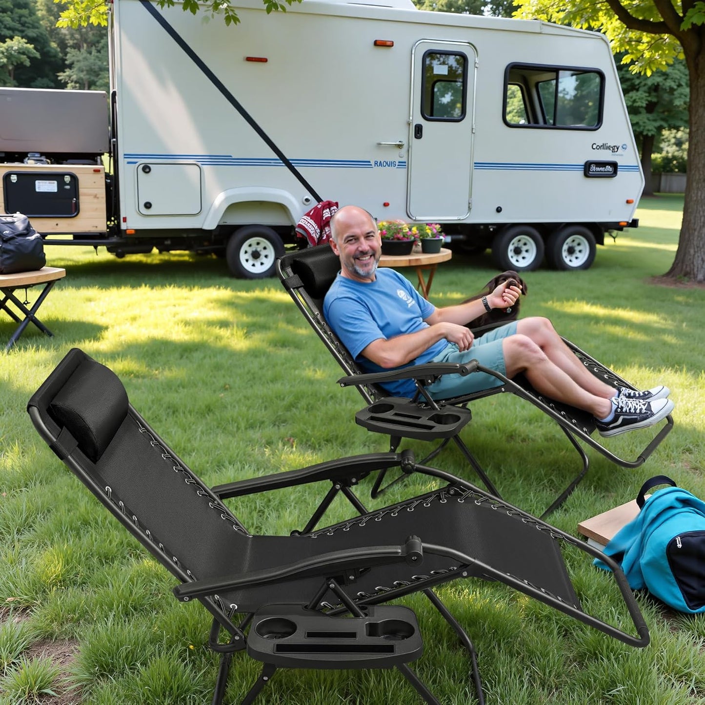 Set of 2 Adjustable Portable Steel Garden Lounge Chair
