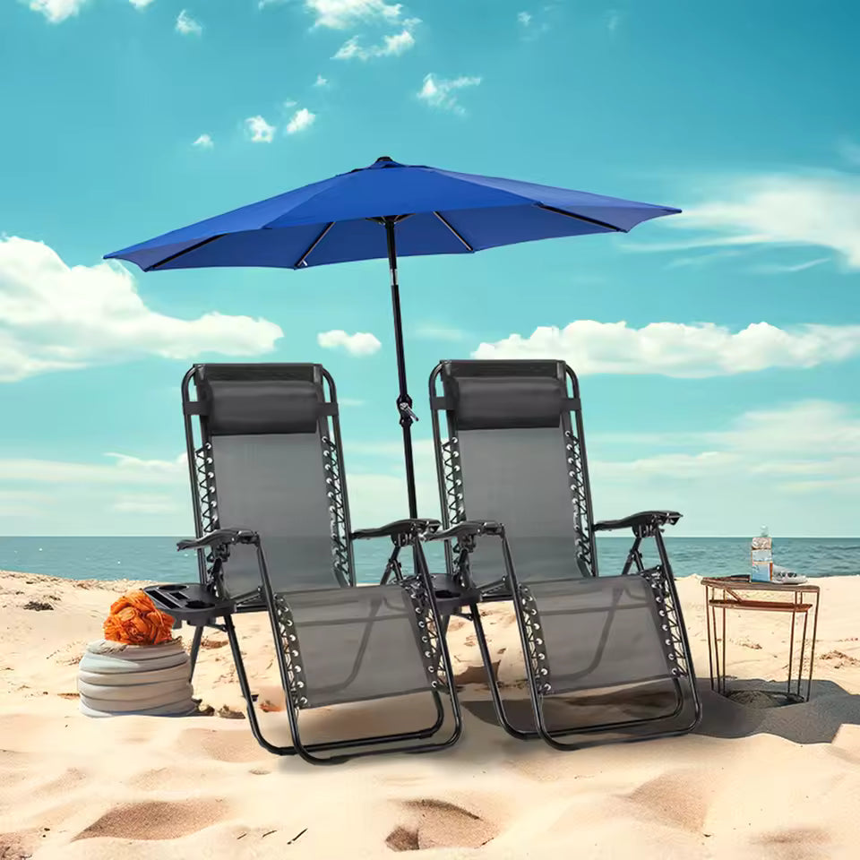 Set of 2 Adjustable Portable Steel Garden Lounge Chair